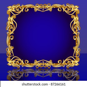 illustration frame background with gold(en) pattern and reflection