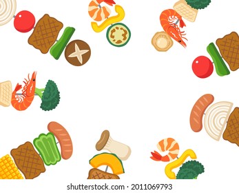 Illustration of a frame of barbecue skewers arranged in a circle, viewed from overhead