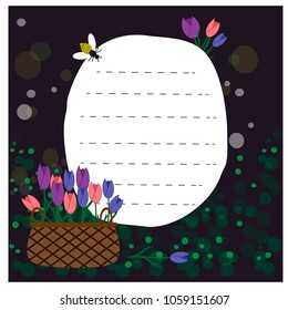 Illustration with frame and basket with tulips