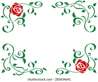 Illustration of the frame with beautiful red rose flowers on white background