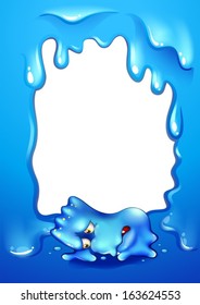 Ilustración de un marco con un monstruo azul tendido hacia abajo