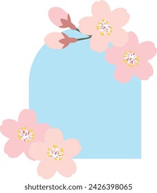 Marco de la ilustración de cielo azul, ventana y cerezos en flor