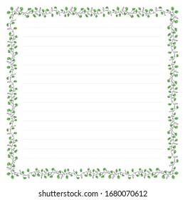 Illustration of a frame, a botanical drawing of a template and empty space and lines for writing the words of a notebook, an ornament of flowers with leaves and berries, design for paper