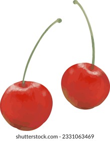 Illustration of frame with cherry - watercolor touch.The background is transparent.