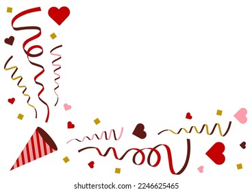 Illustration frame of crackers bursting with hearts and ribbons Valentine's Day with White Space