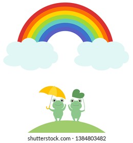 Illustration frame of a cute  frog and rainbow