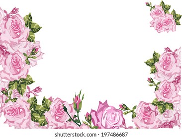 illustration with frame decorated by rose flowers