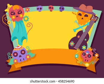 Illustration of a Frame Decorated with Sugar Skulls