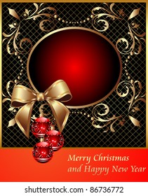 illustration frame with decorative ball on Christmas and bow