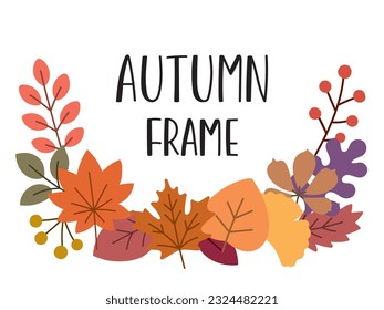 Illustration of a frame of fallen autumn leaves