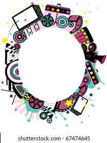 Illustration eines Rahmens mit Unterhaltungsartikeln