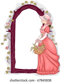 Illustration of a Frame Featuring a Woman in Victorian Era Clothing