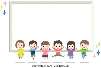 Illustration of a frame with jumping children