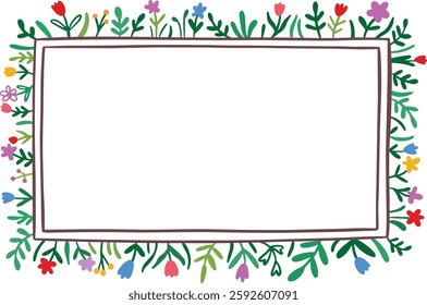 illustration of a frame with leaves and flowers ornament