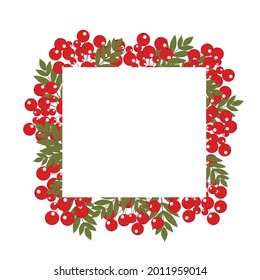 Illustration of a frame made of branches of rowan and leaves