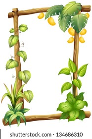 Illustration of a frame made of wood with mangoes on a white background