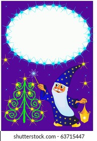 illustration frame magician fir tree and star