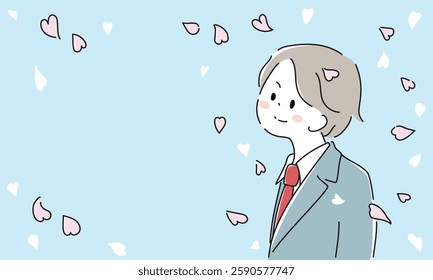 Illustration frame of a male student surrounded by cherry blossom petals