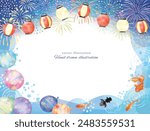 Illustration frame on watercolor background of summer festival image