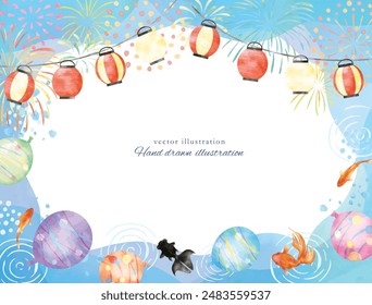 Illustration frame on watercolor background of summer festival image