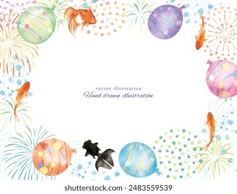 Illustration frame on watercolor background of summer festival image