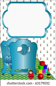 illustration frame for photo with toy and child's bed by rocking chair