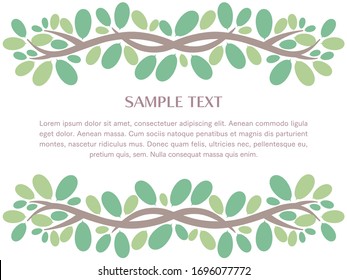 Illustration of a frame with round leaves and tree branches.
Version placed above and below.