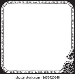 Illustration a frame with the scandinavian futhark in nordic style