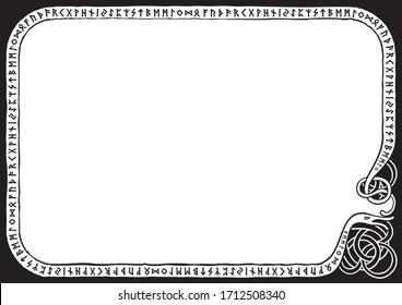 Illustration a frame with the scandinavian futhark in nordic style