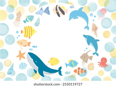 Illustration frame of sea creatures and seashells