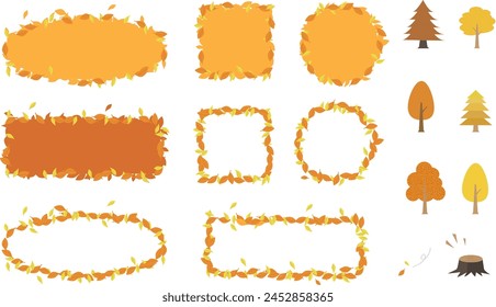 Illustration frame set of fallen yellow autumn leaves