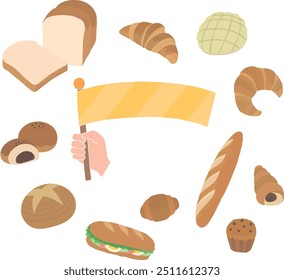 Illustration frame set of various breads