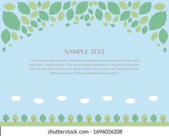 Illustrationsrahmen des Himmels, der Baumreihe und der Wiese.
Ein Layout, in dem Text und Designs in der Mitte platziert werden können.
Version mit gezackten Blättern.