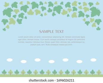 Illustration frame of sky, row of trees and meadow.
A layout in which text and designs can be placed in the middle.
Version with ivy leaves.