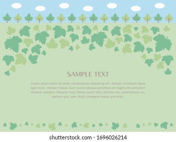 Illustration frame of sky, row of trees and meadow.
A layout where characters and designs can be placed in the meadow.
Version with ivy leaves.