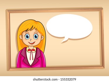 Illustration of a frame with a smiling girl with an empty callout