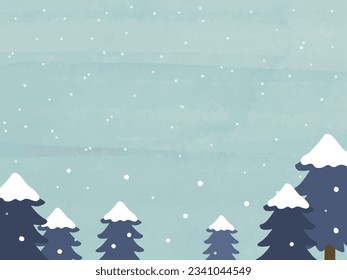 Illustration frame of snowy trees.