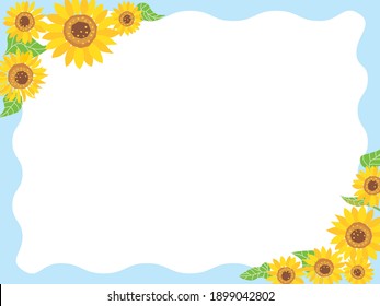 Illustration frame of summer yellow sunflowers. This is a summer background illustration.