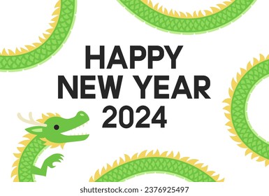 Illustration of a frame surrounded by a Chinese style green long dragon and the text “HAPPY NEW YEAR 2024”