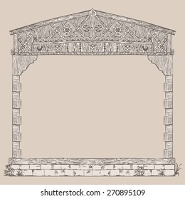 Illustration frame of timber framing house, half-timbered building