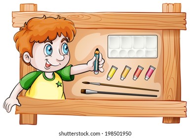 Illustration of a frame with a young painter on a white background
