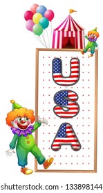 Illustration of a framed board with the USA letters on a white background