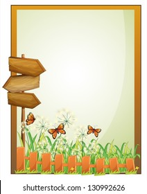 Illustration of a framed empty signage with wooden arrowboards on a white background