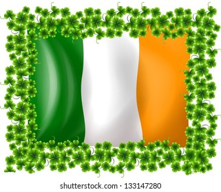 Illustration of a framed flag of Ireland on a white background