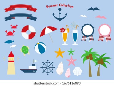 Illustration and frames set of summer related items