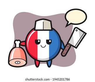 Illustration of france flag badge character as a butcher