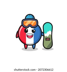 Illustration of france flag badge character with snowboarding style , cute style design for t shirt, sticker, logo element