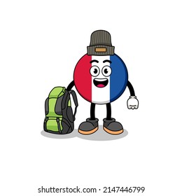 Illustration of france flag mascot as a hiker , character design