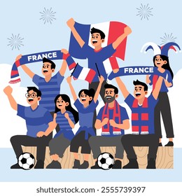 Illustration of France Football Fans Celebrating with Flags and Soccer Vibes