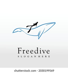 illustration  free diving with humback whale logo design